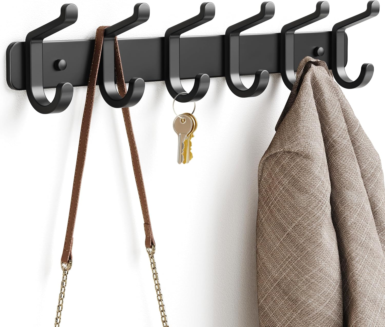 pickpiff Coat Rack Wall Mounted Heavy-Duty: Metal Coat Hanger 6 Hooks for Hanging Hat, Clothes, Robe, Keys, Backpack, Bathroom Towels, Jacket, Purse – Closet, Door, Entryway, Mudroom (Black, 1 Pack)