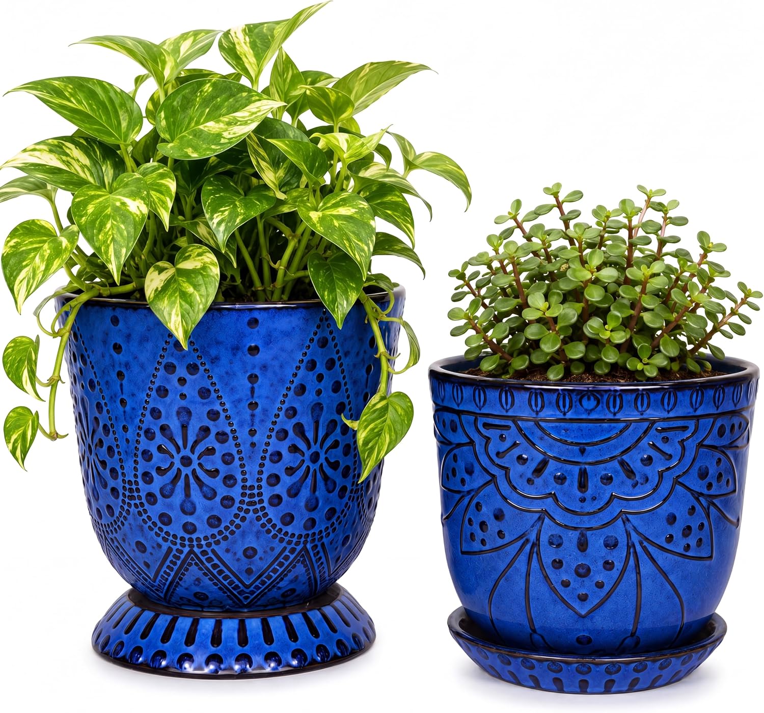 Gepege Ceramic Plant Pots, 6 Inch Indoor Planters with Drainage & Saucers | Ceramic pots for plants with drainage holes, ceramic saucers and mesh pads, ideal for flowers, herbs and succulents, set of 2
