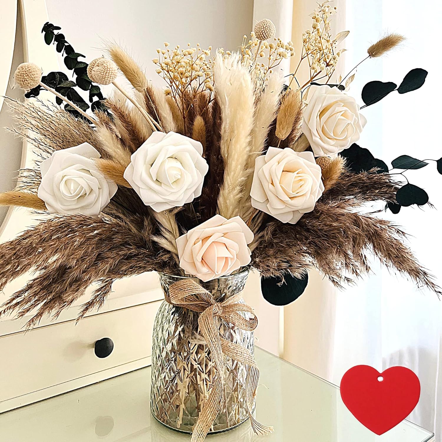 100pcs Artificial Flowers Arrangement With Vase, Dining Table Centerpiece | Dried Pampas Grass Floral Centerpieces Decorations, Fake Flowers in Vase, Coffee Table Decor, Centro de Mesa