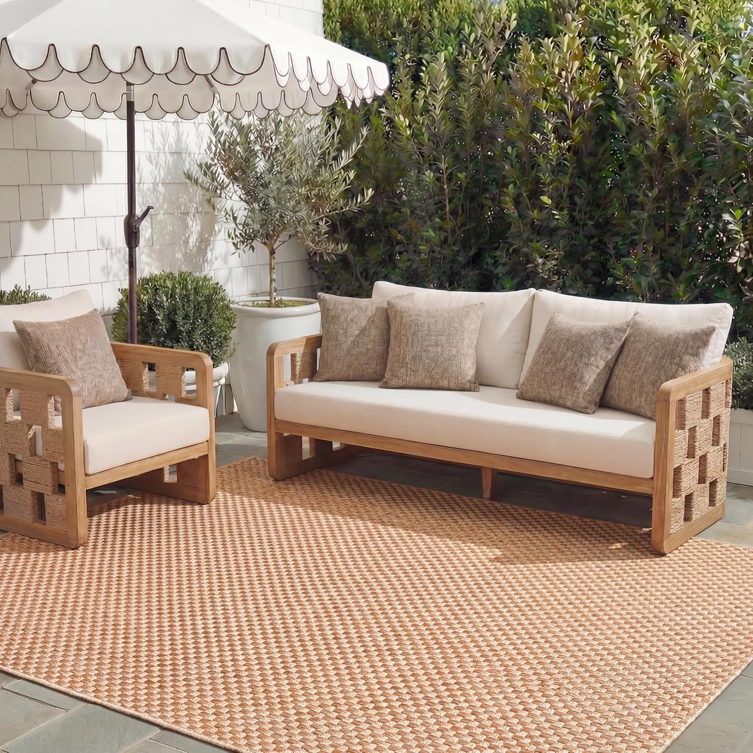 SAFAVIEH Washable Rug Outdoor Courtyard Collection – 8′ x 10′, Natural & Cream, Non-Shedding & Easy Cleaning, Ideal for Patio, Backyard, Mudroom, DIning Space (CY8521-03012)