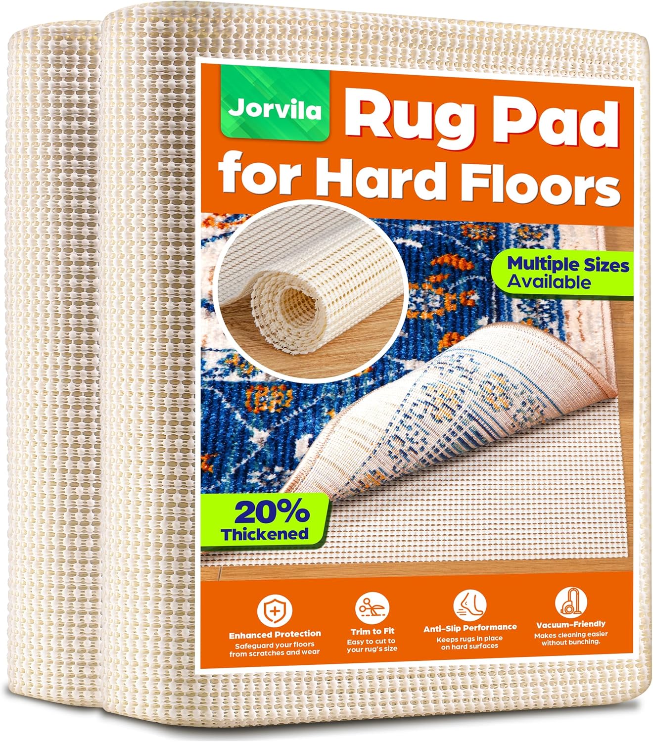 Jorvila Non-Slip Rug Pad Gripper 8×10 Feet, Anti Skid Mat for Under Area Rugs, Keeps Rugs in Position and Safe, Thick Cushioned Carpet Pad for Hardwood Floors Protection