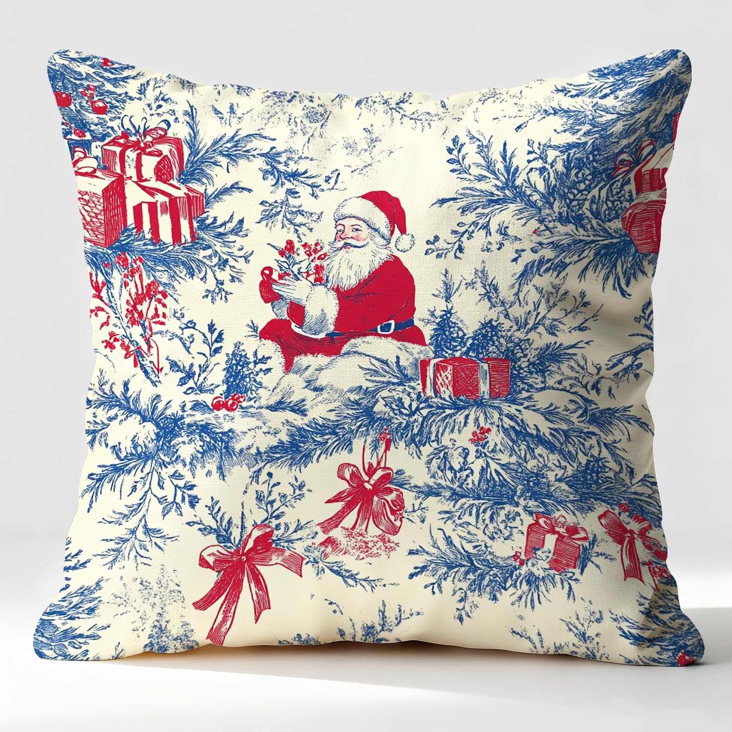 Chinoiserie Santa Christmas Throw Pillow Covers 18×18 inch, Chinoiserie Christmas Santa Claus Pillow Case Decor Decorations