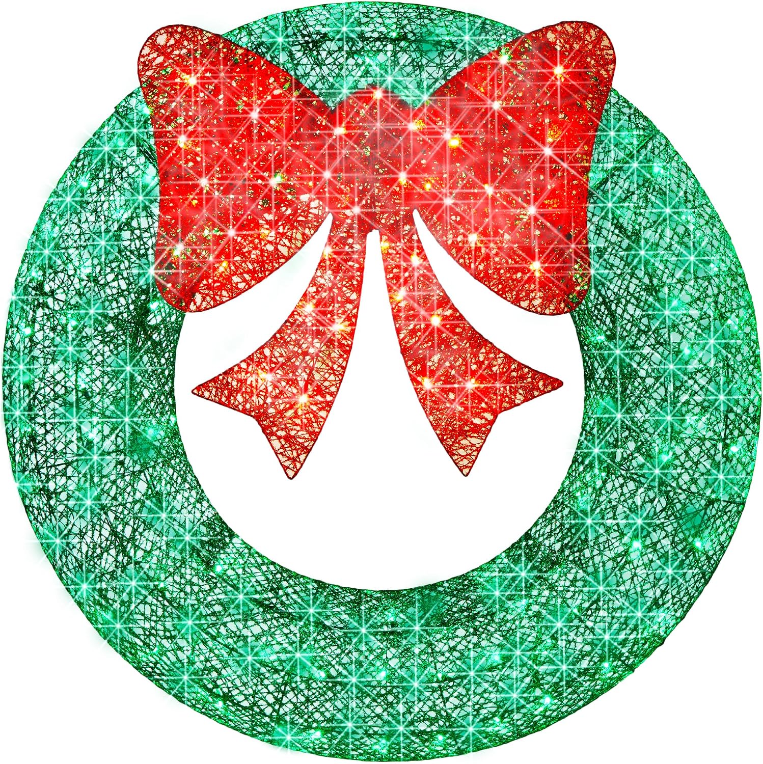 Best Choice Products 36in Pre-Lit Outdoor Christmas Wreath Decoration, LED Metal Holiday Decor for Home w/ 120 Lights, Bow – Green/Red