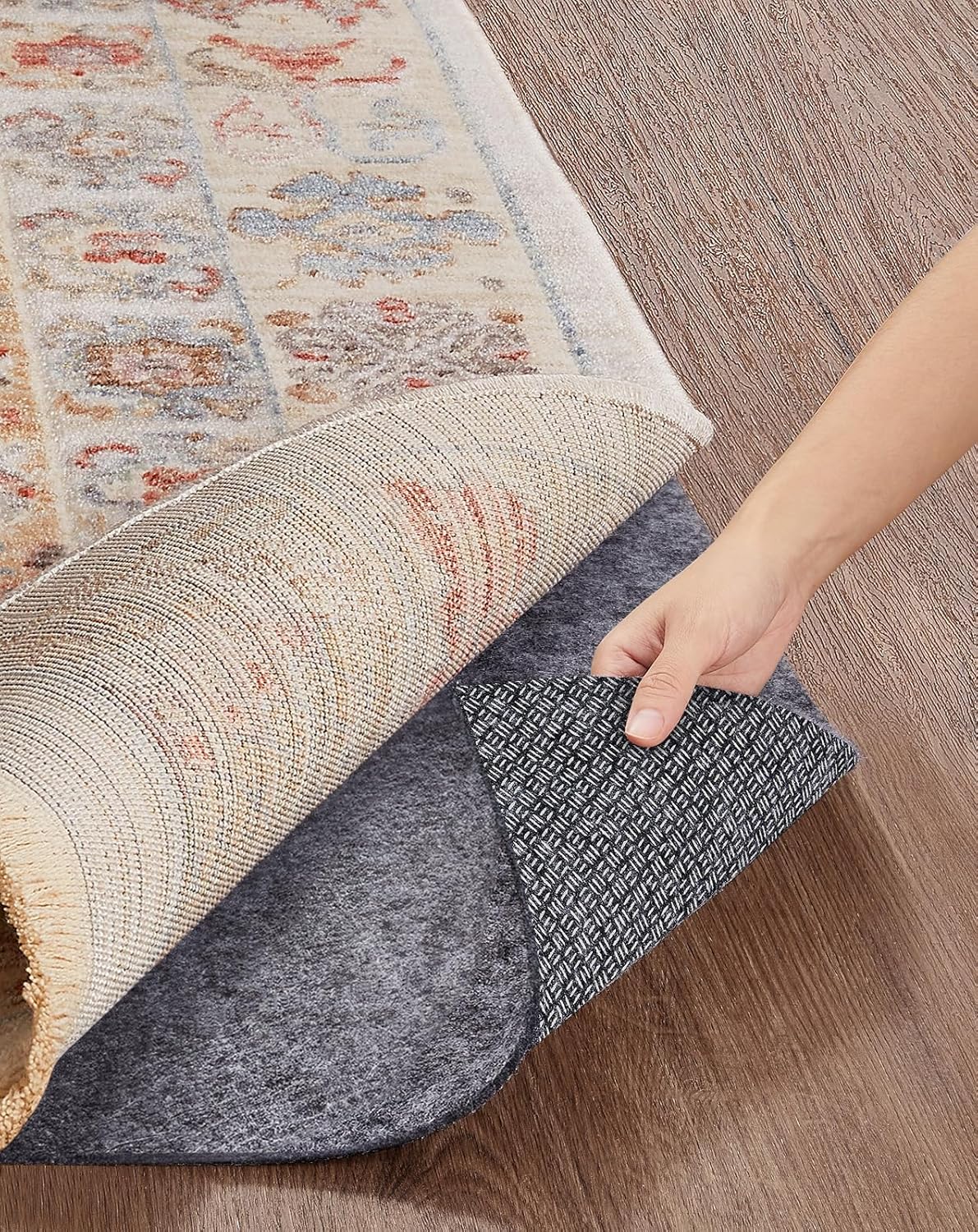 Veken Non Slip Cushioned Rug Pad Gripper, Felt and Silicone Backing, Carpet Liner Protector Mat for Area Rugs and Hardwood Floors, Keep Rugs Safe and in Place, 2 x 3 Ft 1/8 inch Thick