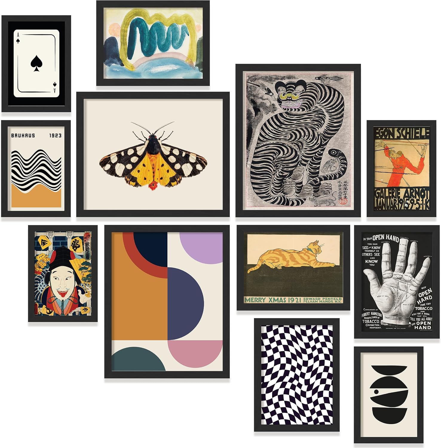Eclectic Wall Art Prints Unframed, Mid Century Retro Decor for Home Bedroom | 12 Pcs gallery wall decor, funky abstract art, dorm and living room, 8×10, 5×7 and 4×6 sizes