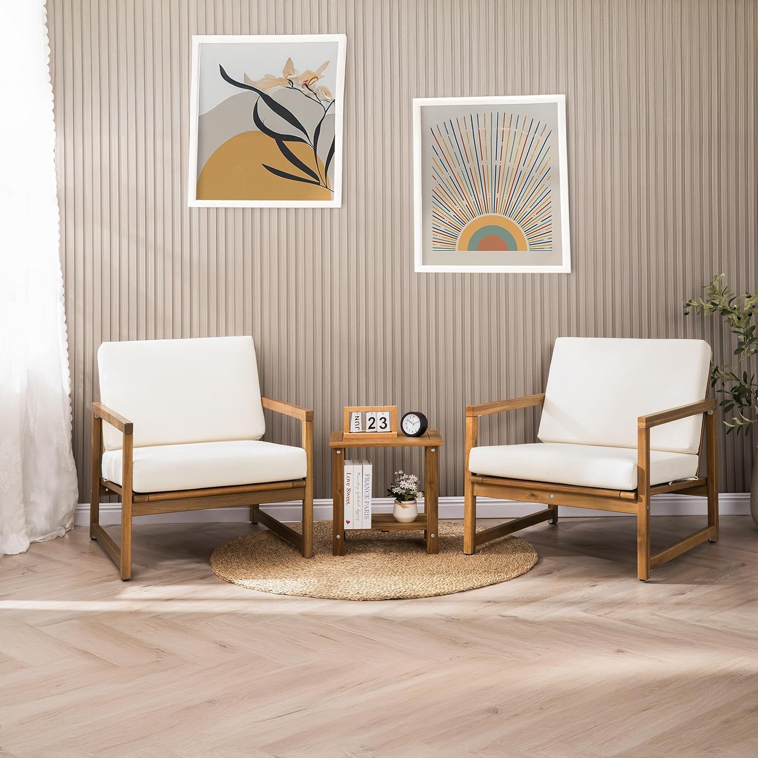 VICTORY RELAX Solid Acacia Wood Side Table with 2-Tier Storage, Weather-Resistant Outdoor Indoor End Table, Natural Rustic Color Night Stand