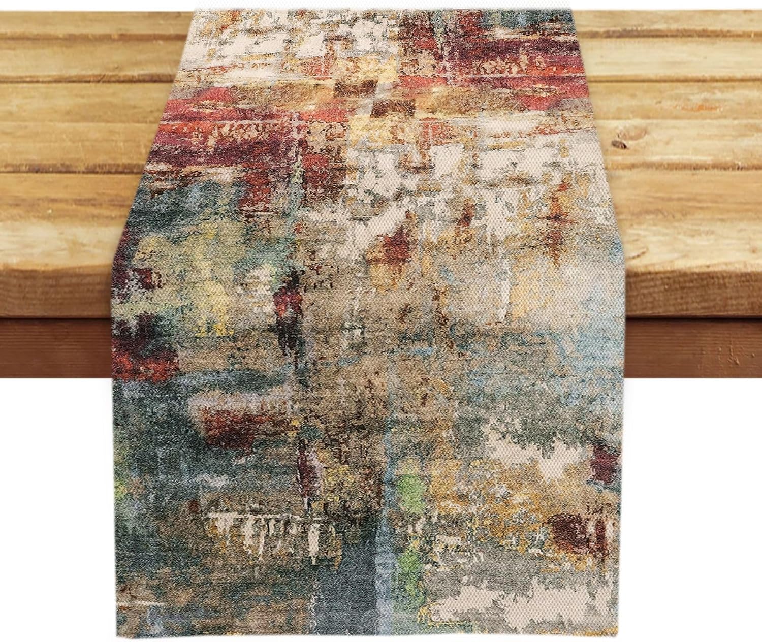 OYIMUA Modern Abstract Rust Colorful Table Runner 13 x 72 Inches Summer Runners for Tables Rustic Spring Fall Decorations for Home Indoor Outdoor Table Decor