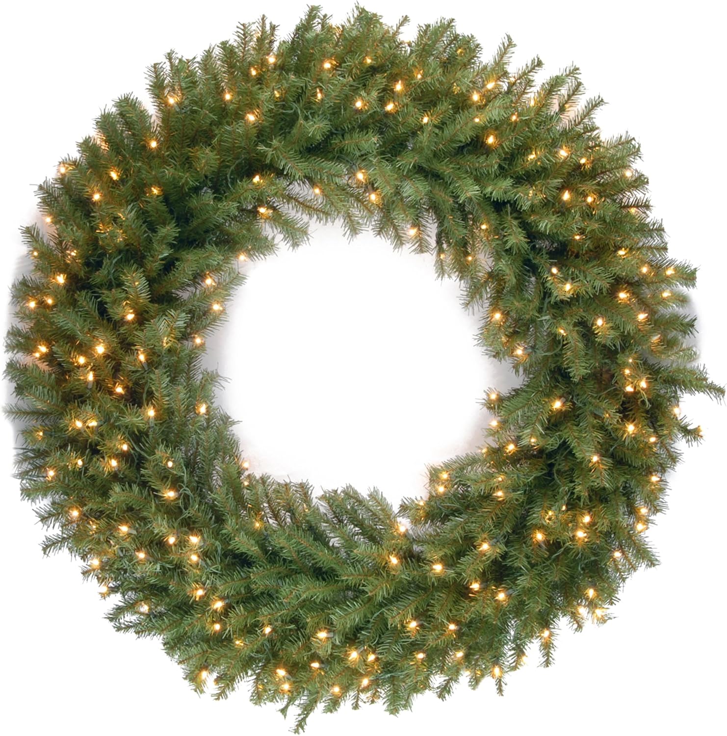 National Tree Company 48in Pre-Lit Norwood Fir Artificial Christmas Wreath, Christmas Decoration with 300 Clear LED Lights, 714 Tips, Green | 300 Warm White LED Lights, 714 Tips, Green