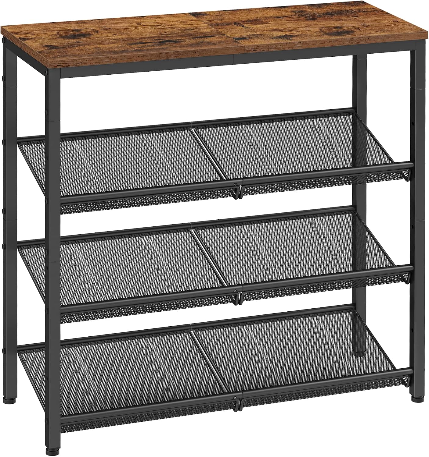 VASAGLE Shoe Rack for Entryway, Freestanding, Adjustable, Industrial | 4-Tier Shoe Rack Organizer with Storage Shelves and Spacious Top, Rustic Brown and Ink Black ULBS040B01