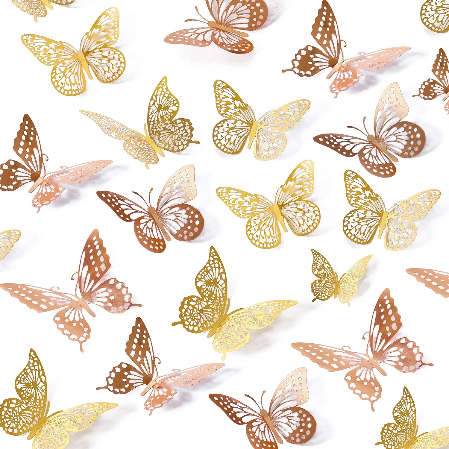 SAOROPEB 3D Butterfly Wall Decor, 48 Pcs 4 Styles 2 Color 3 Sizes, Removable Metallic Wall Sticker Room Mural Decals for Kids Bedroom Nursery Classroom Party Decoration (2 Color) | 4 Styles 2 Color 3 Sizes, Removable Metallic Wall Sticker Room Mural Decals Kids Bedroom Nursery Classroom Party Decoration