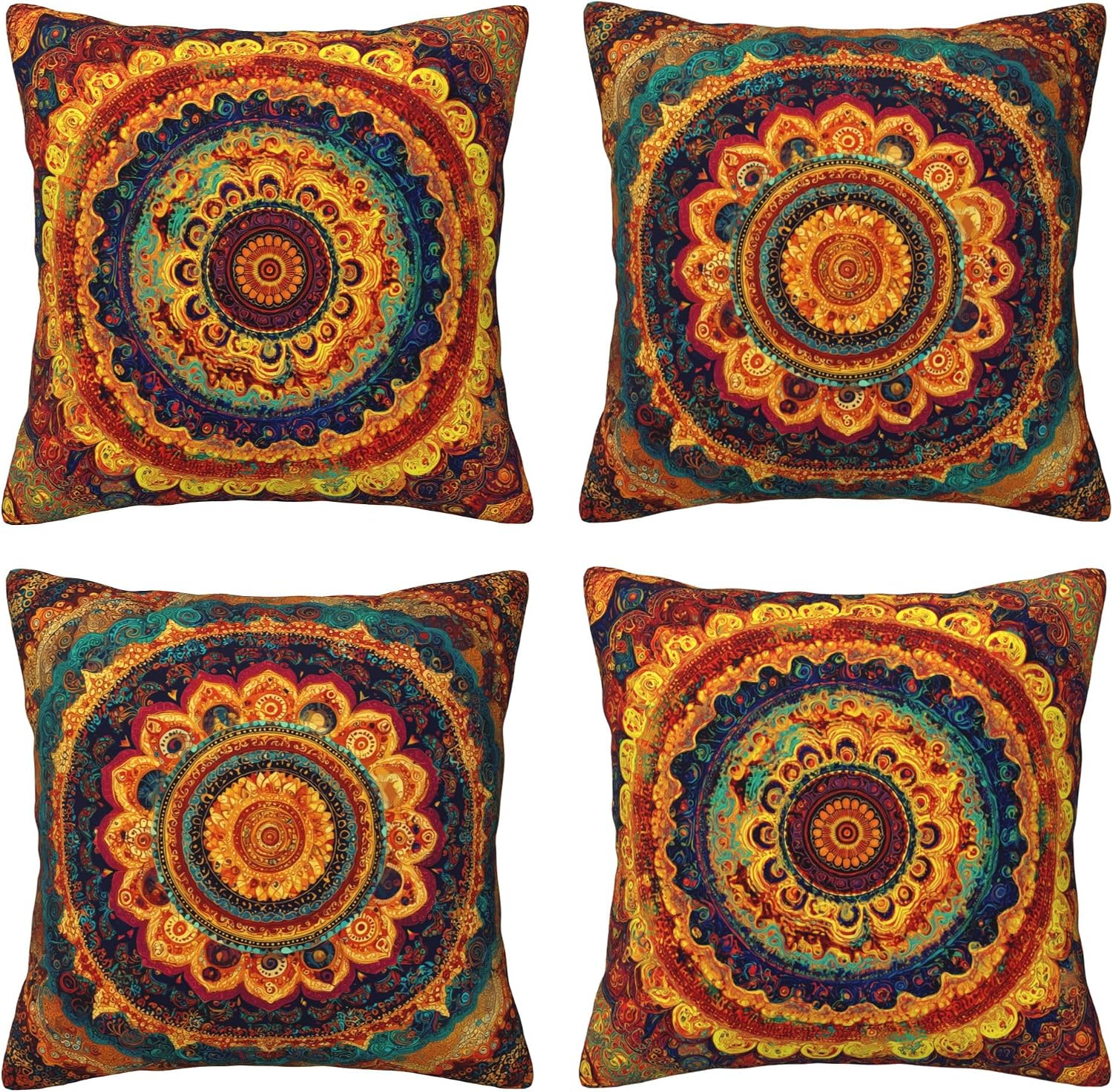 Bohemian MandalaThrow Pillow Covers 18 X 18 Inch Set of 4 Decorative Cushion Cover Home Decor for Sofa Chair Couch Bedroom Living Room