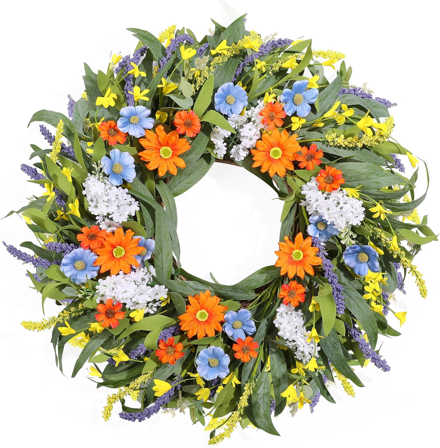 Summer Wreath for Front Door 24 Inch, Spring Floral Wreaths with Artificial Daisy and Lavender for All Season Home Decor Easter Indoor Outdoor Wall Home Celebrations