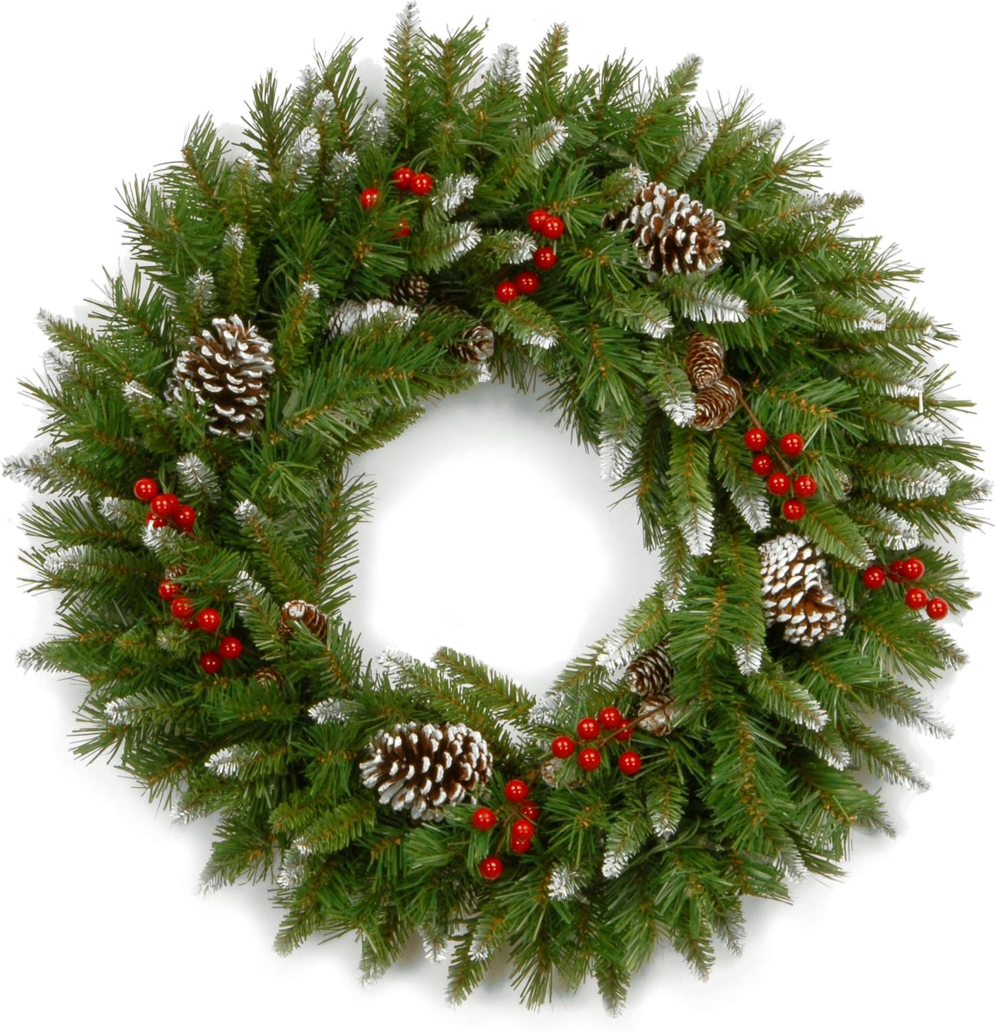 National Tree Company 24in Unlit Frosted Berry Artificial Christmas Wreath | 180 Tips, Pinecones, Green