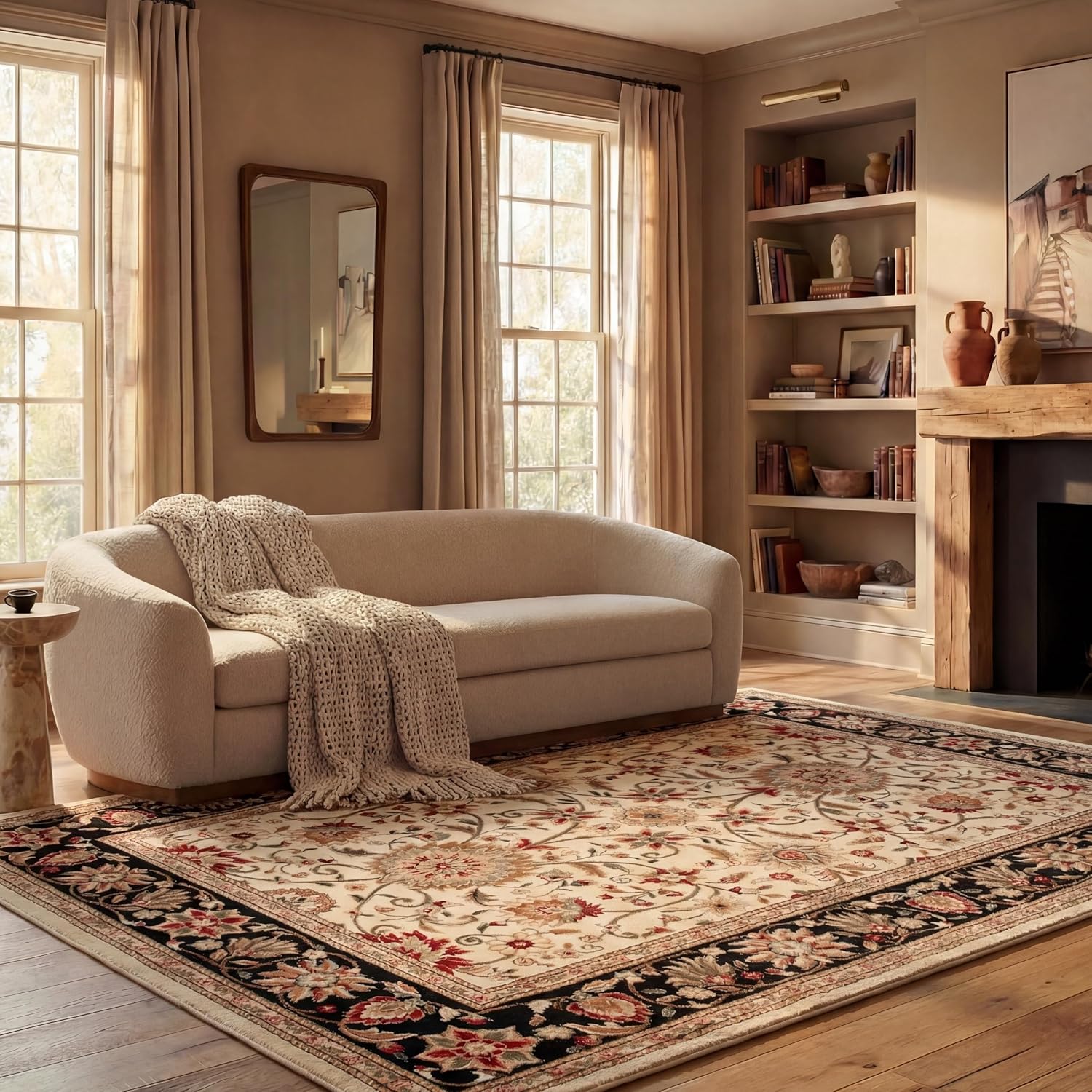 SAFAVIEH Lyndhurst Collection X-Large Area Rug – 11′ x 15′, Ivory & Black, Traditional Oriental Design, Non-Shedding & Easy Care, Ideal for High Traffic Areas in Living Room, Bedroom (LNH212B)