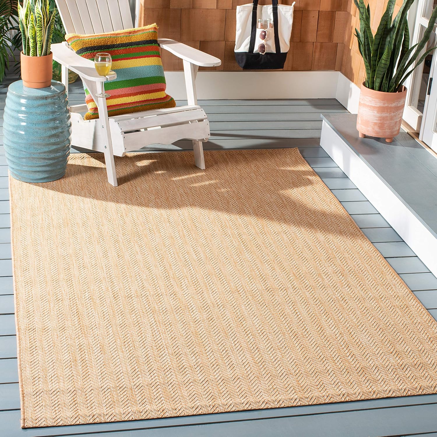 SAFAVIEH Outdoor Area Rug 5’3″x7’7″ – Courtyard Collection – Coastal Design, Natural & Cream, Durable & Easy Cleaning, Ideal for Patio, Entryway, Mudroom (CY8022-03012-5)