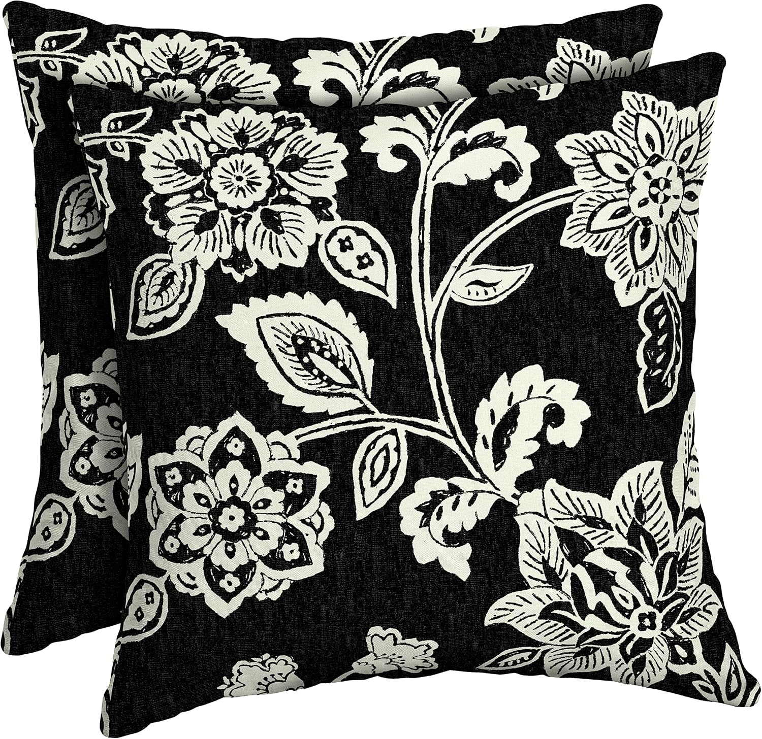 Arden Outdoor Toss Pillow, 2-Pack, 16×16, Black Jacobean | Indoor/Outdoor Décor, Rain-Proof, Fade Resistant, Mold and Mildew Resistant