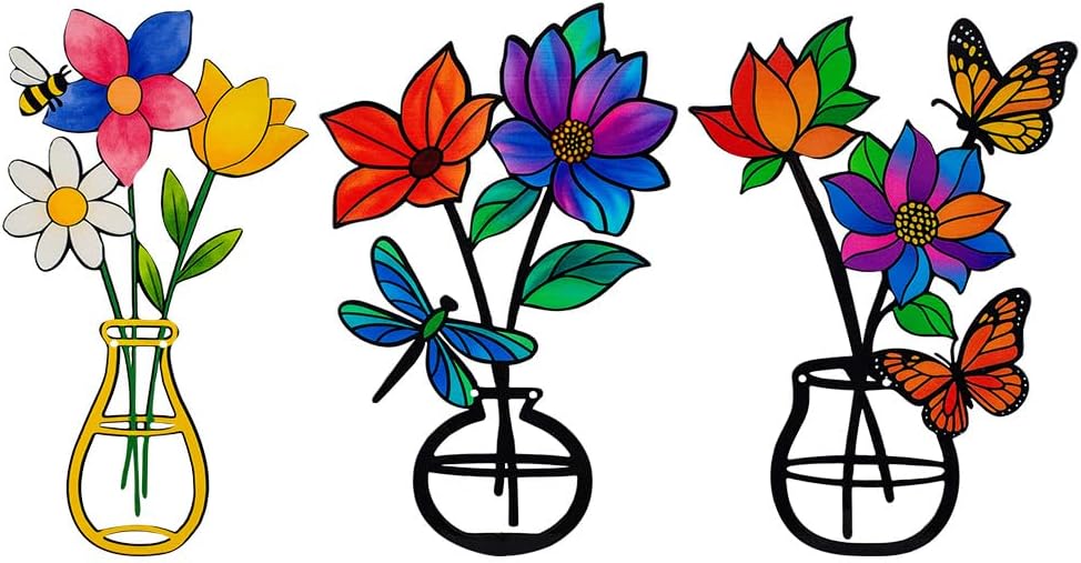 VEWOSTAR 3 Pcs 3D Metal Flowers Wall Art,Outdoor Fence Wall Art Decor | Minimalist Decor for Living Room Bathroom Bedroom Dining Room, Housewarming Gifts Christmas Decoration
