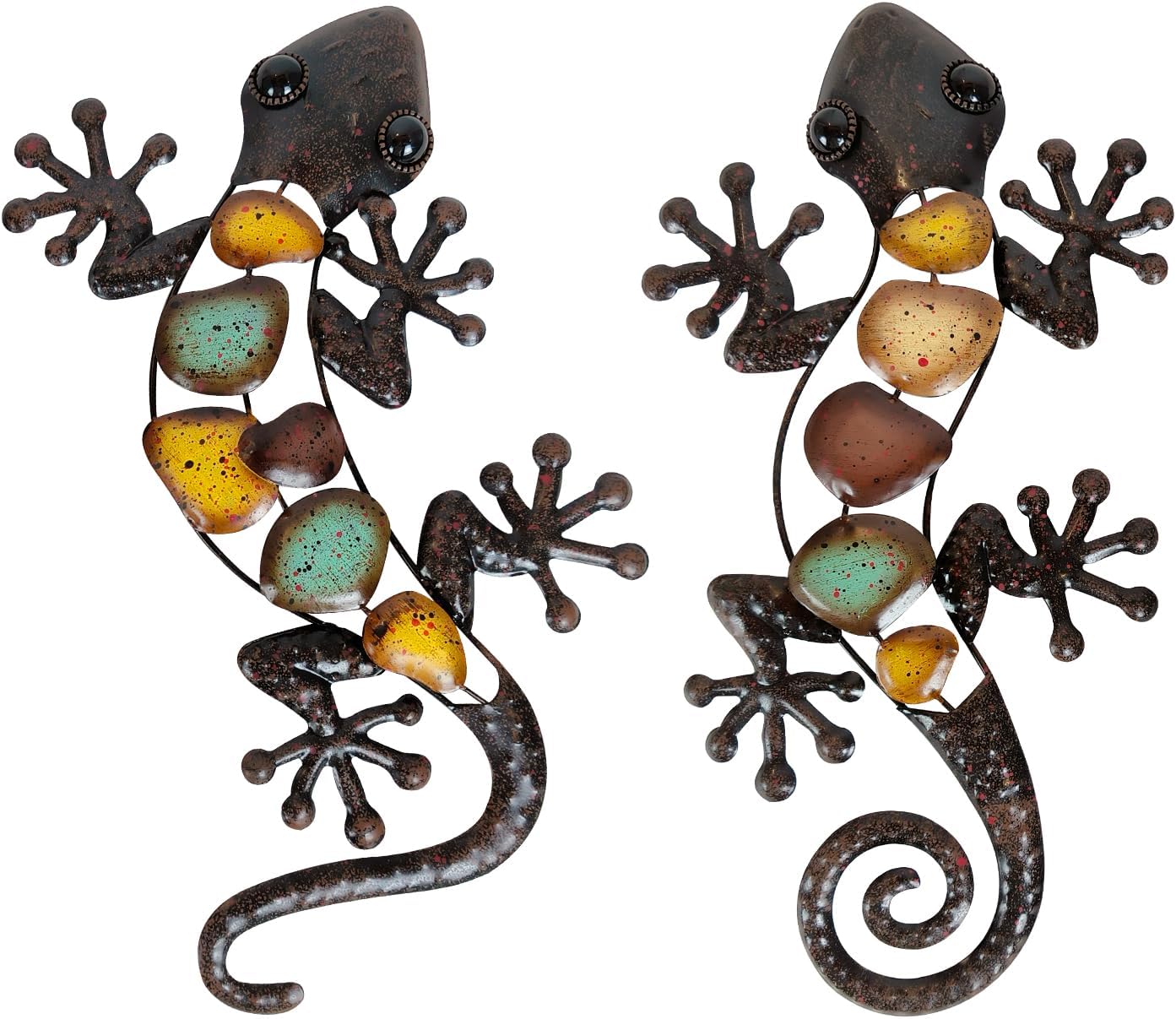 LIFFY Metal Gecko Wall Decor Large 2 Pack, Outdoor Lizard Wall Art, Metal Lizards Wall Decor, Gecko Wall Art for Home Garden Yard Fence(15inch)