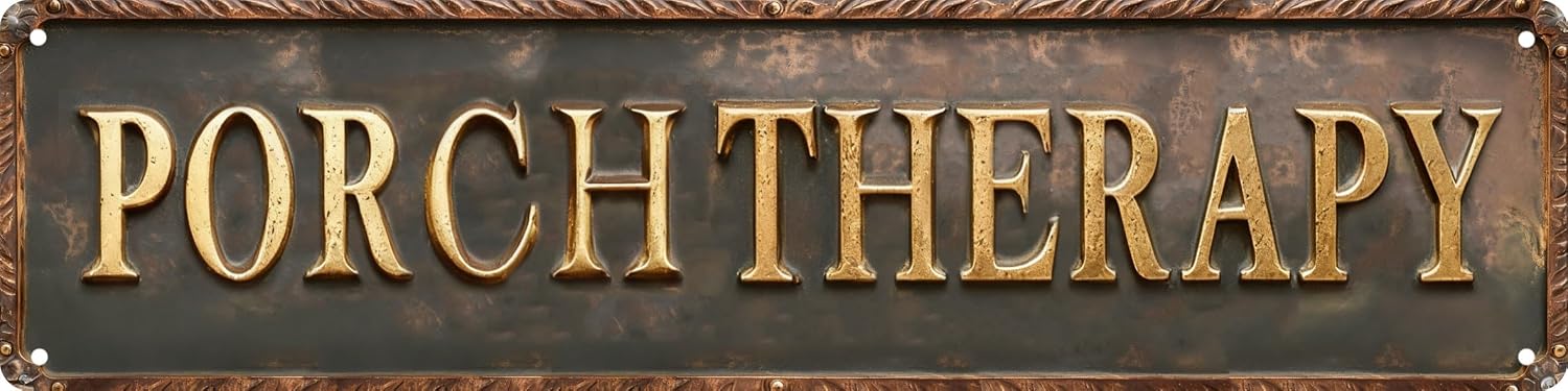 AWISZZZ Porch Therapy Metal Sign 4x16in Rustic Plaque with Embossed Lettering for Outdoor Wall Decor Relaxation Gift