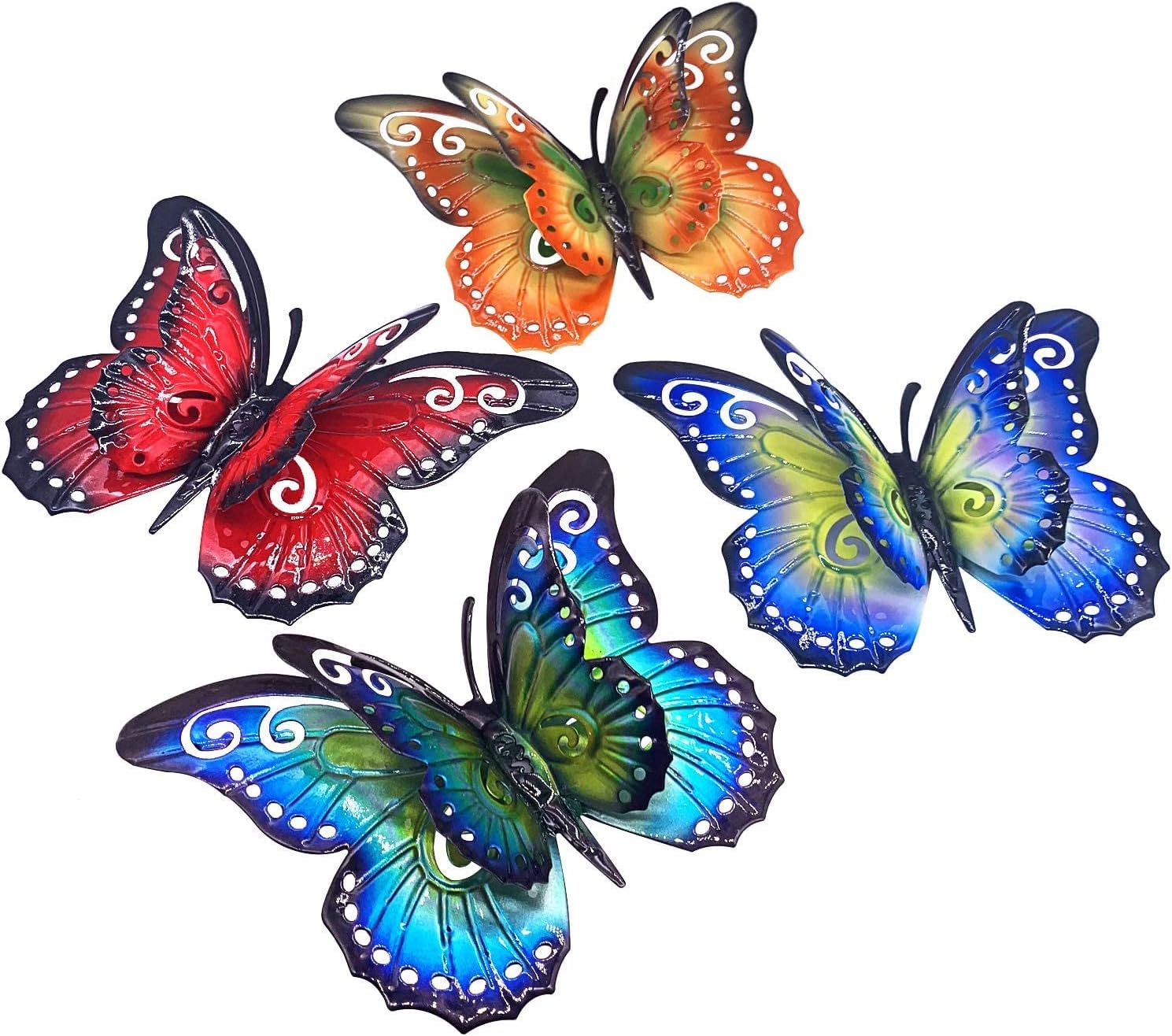 Metal Butterfly Outdoor Wall Decor- 6.5” Double Wings Butterflies, Hanging Decorations for Fence Garden Yard Patio