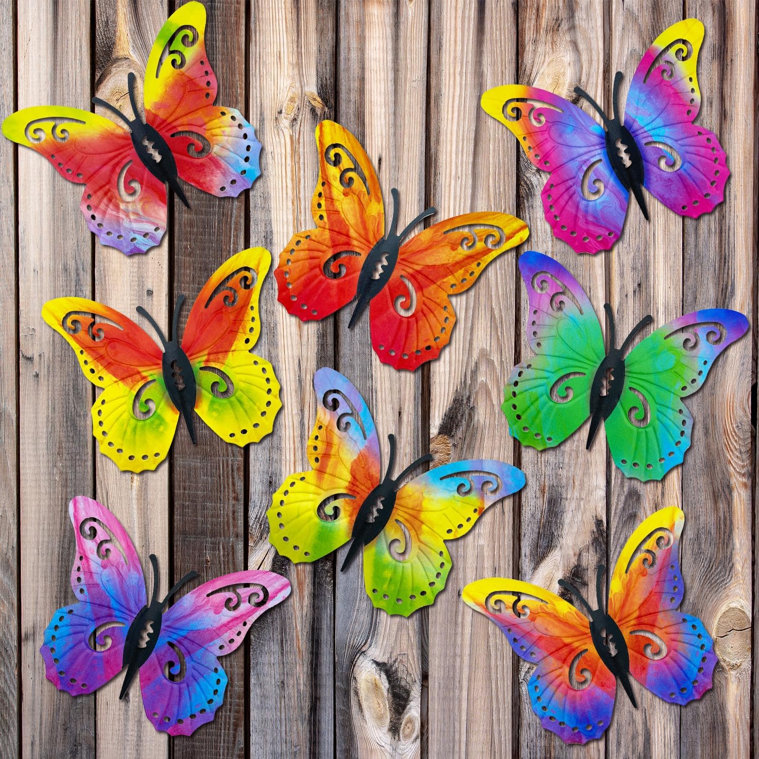 Distella Metal Butterfly Wall Decor, 8 pcs Exquisite Outdoor Wall Art Sculpture Hanging Decoration for Outside Garden Balcony Fence Courtyard Farm Exterior Decorations