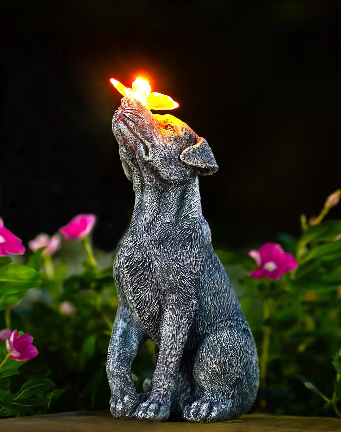 Goodeco Dog Statue with Solar Butterfly Garden Decor | Ideal gifts for mom, dad or birthdays, beautifully crafted outdoor decorations to wow your guests