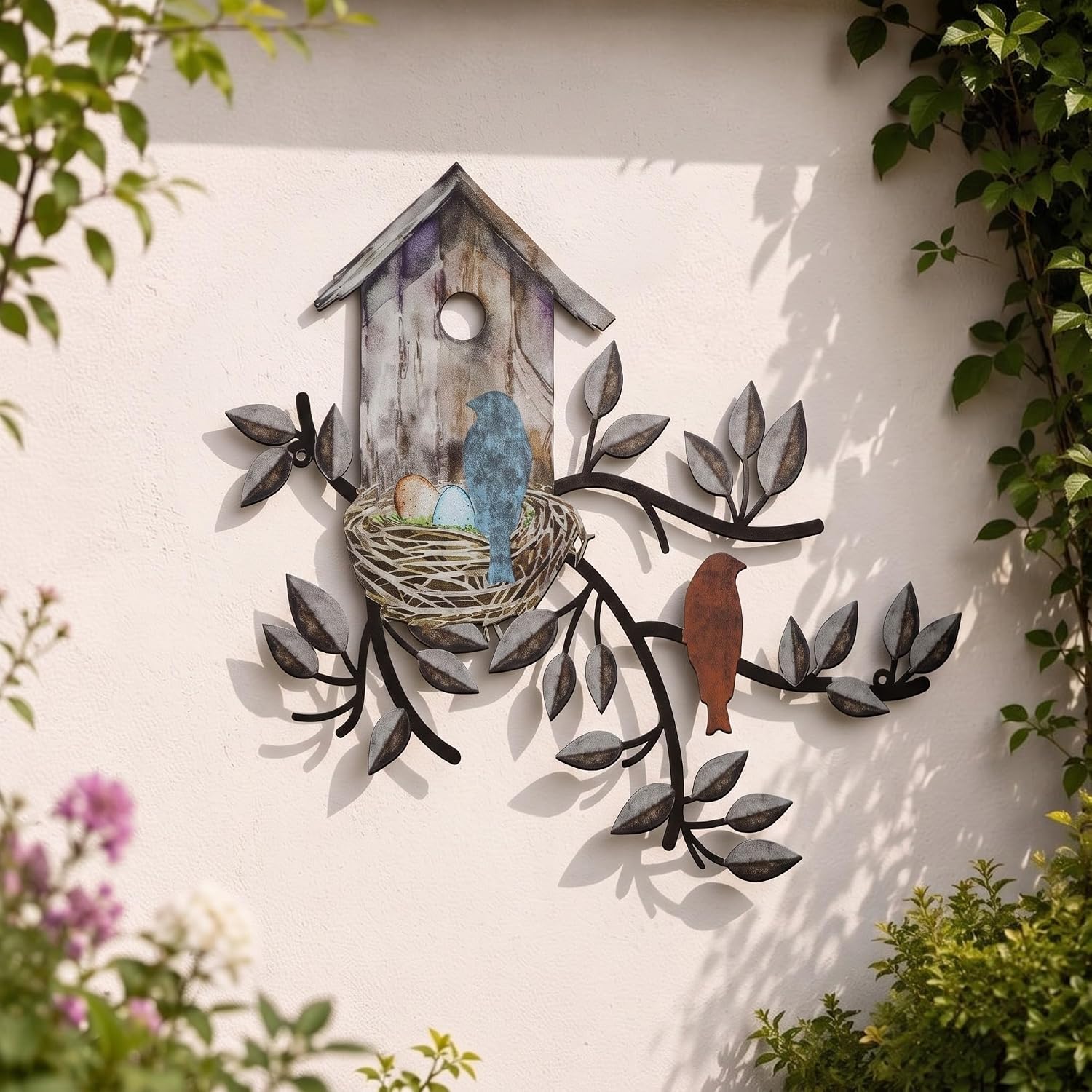 Peryiter Birds Wall Metal Decor Outdoor Art Hanging, Brown