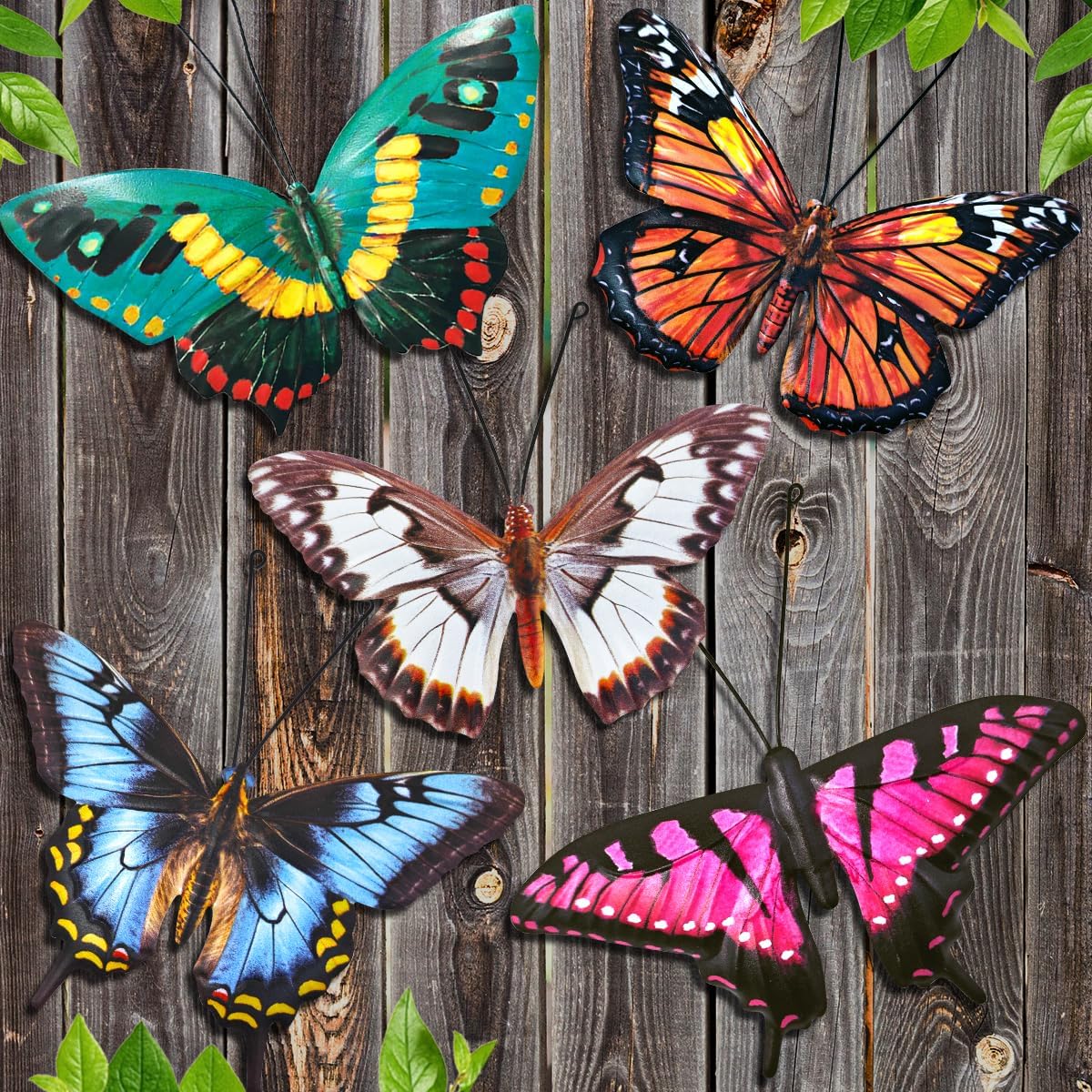 Eoorau 5 Pack Metal Butterfly Wall Hanging Decor for Outdoor