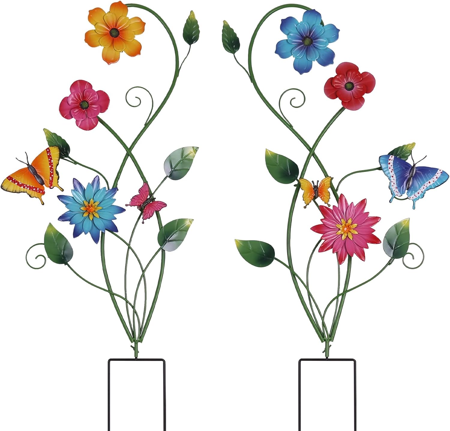 YEAHOME Garden Decor for Outside, 2 Pack 37“ Metal Butterfly Garden Stakes, Spring Wall Decor, Colorful Look & Personalities Flowers Yard Art for Outdoor Lawn Backyard Porch Patio Home Decorations