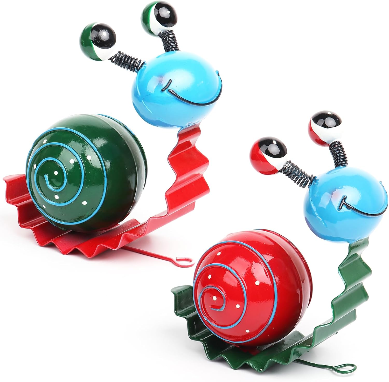 Cruis Cuka Metal Garden Decor Cute Snail Yard Art Outdoor Lawn Patio Ornament Fence Decorations for Outside – Set of 2(Red,Green)