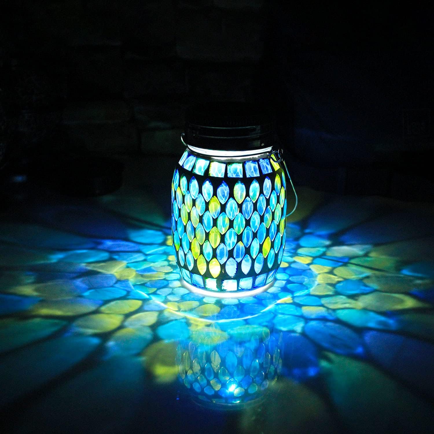 Solar Mosaic Glass Solar Hanging Lantern, Waterproof Outdoor Garden Light