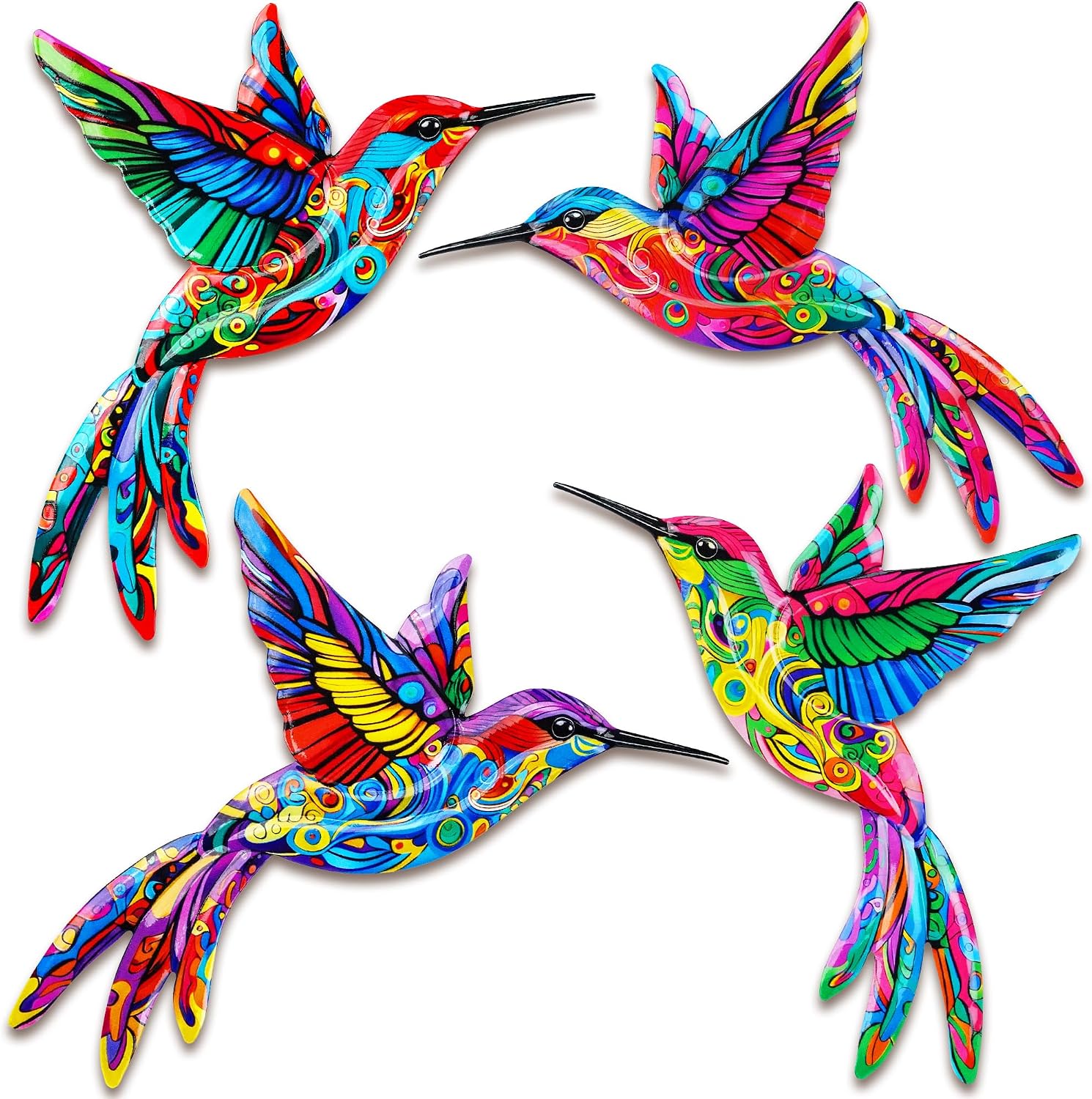 ULENDIS 4 Pack Metal Hummingbird Wall Art Decor (C)